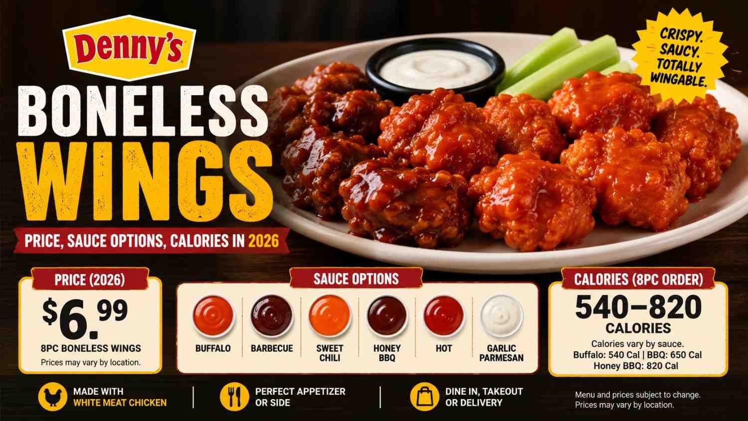 Denny's Boneless Wings — Price, Sauce Options, Calories In 2026