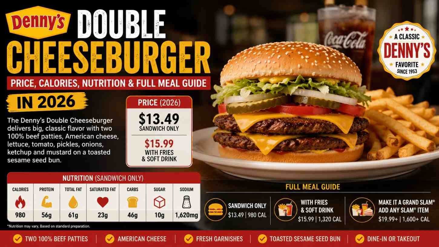 Denny's Double Cheeseburger Price, Calories, Nutrition & Full Meal Details In 2026