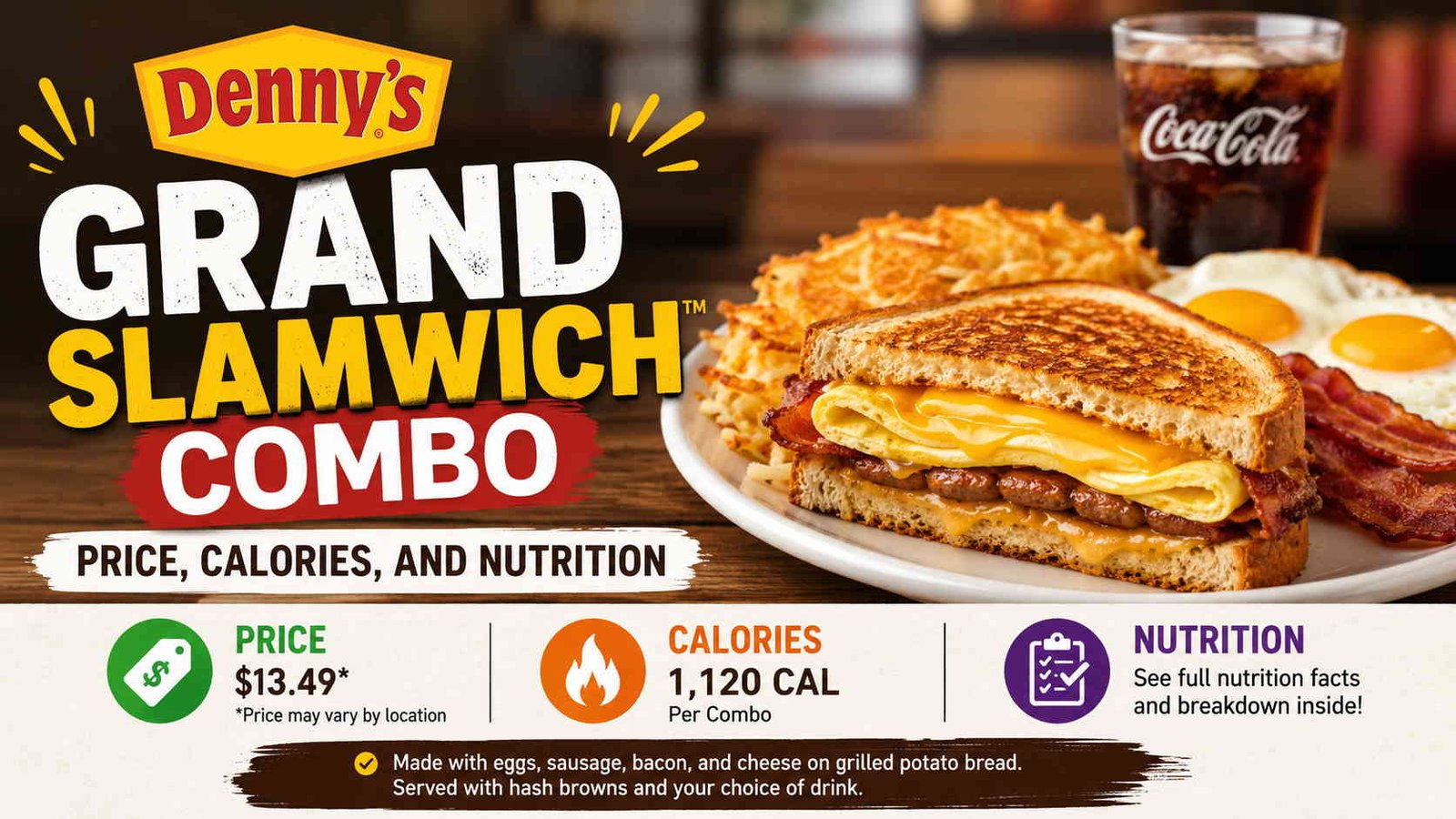 Denny's Grand Slamwich Combo Price, Calories