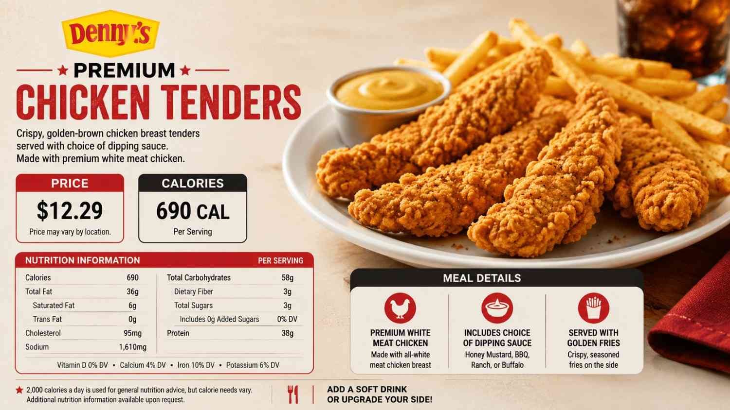 Denny's Premium Chicken Tenders – Price, Calories, Nutrition & Meal Details In 2026