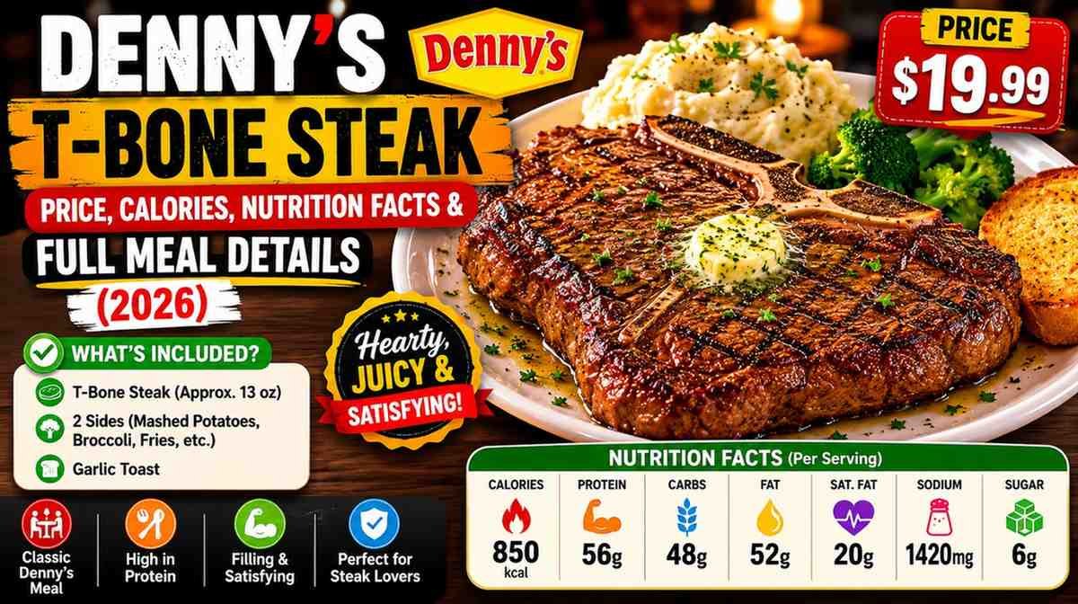 Denny's T-Bone Steak – Price, Calories, Nutrition Facts & Full Meal Details (2026)