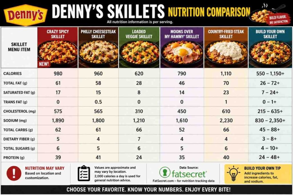 Crazy Spicy Skillet vs. Other Denny's Skillets