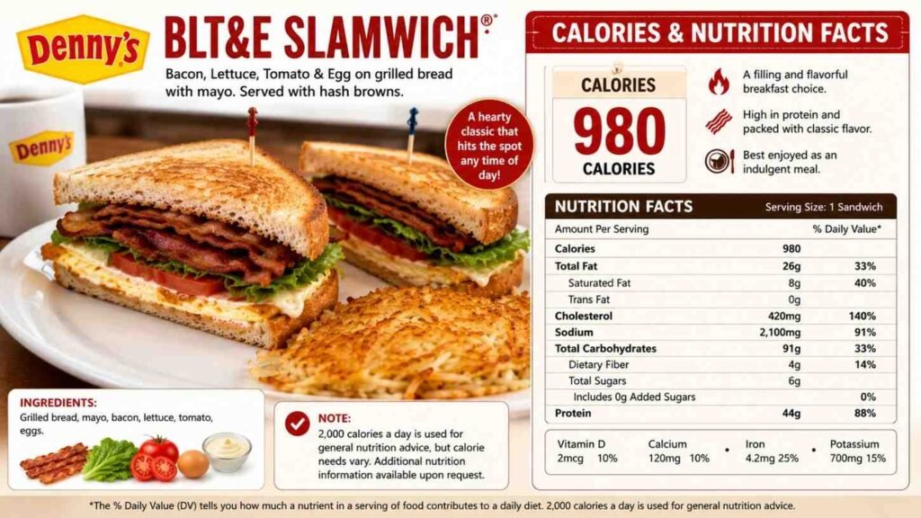 Denny's BLT&E Slamwich Calories and Nutrition Facts
