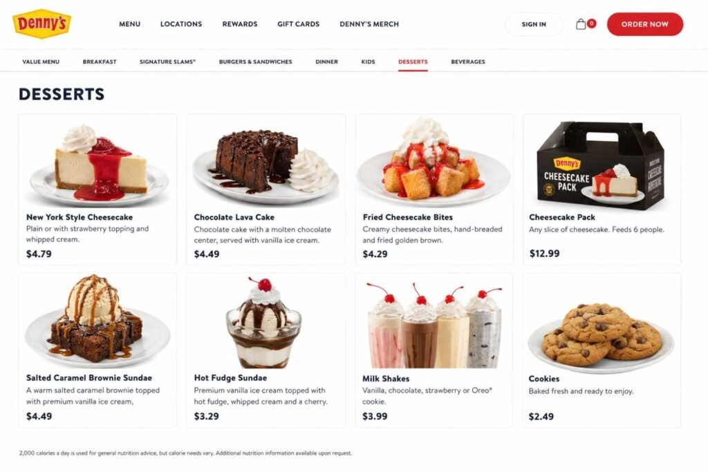 Denny's Cheesecake Pack Menu Price