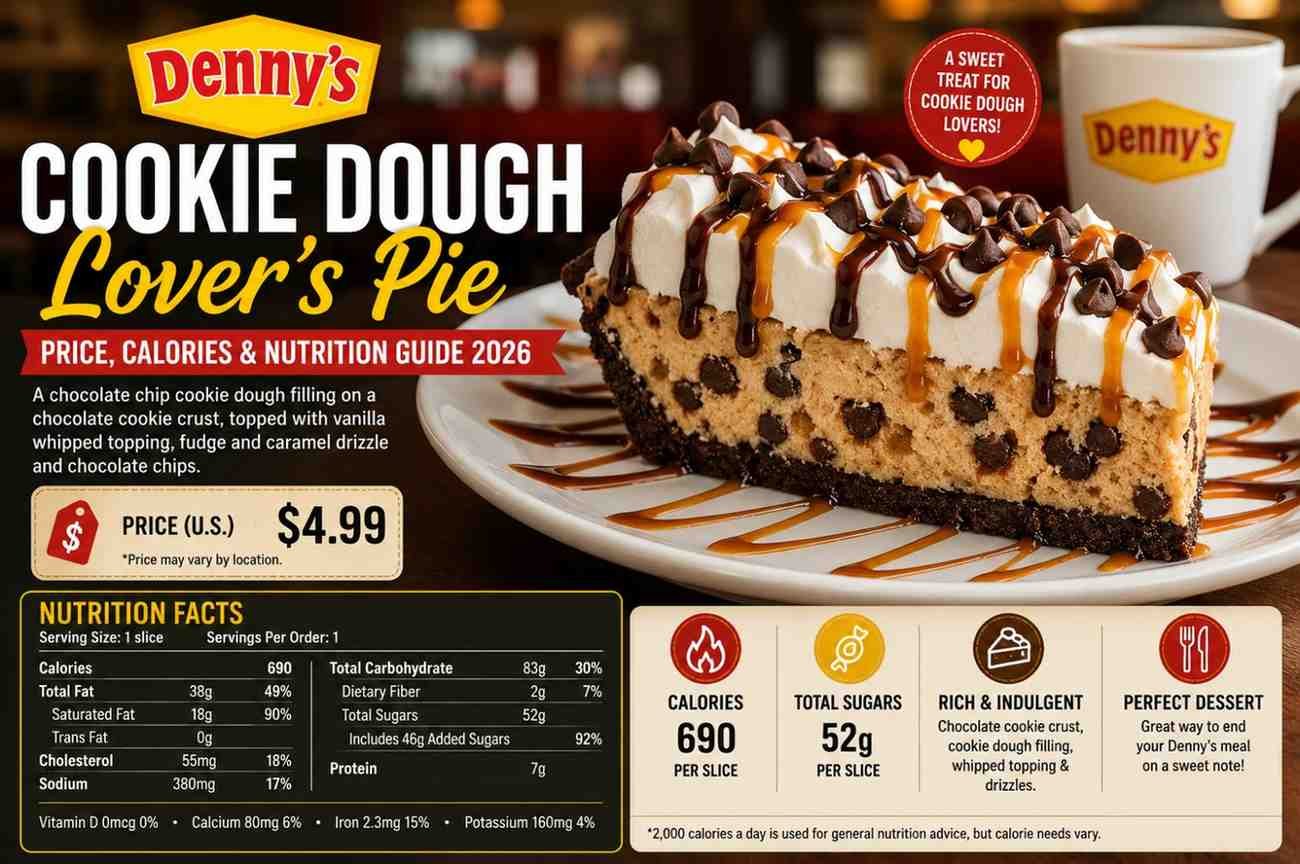 Denny’s Cookie Dough Lover’s Pie Price, Calories & Nutrition Guide 2026