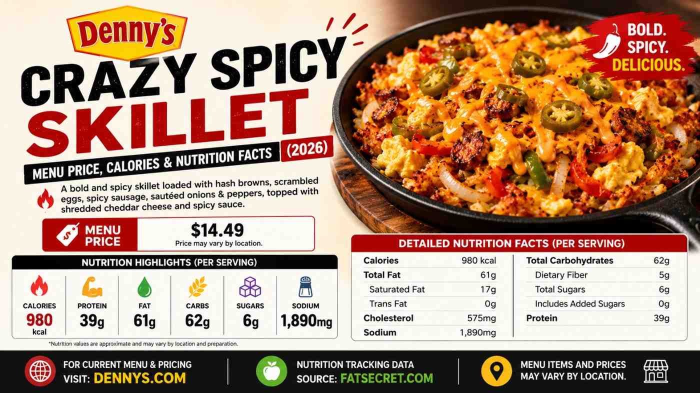 Denny's Crazy Spicy Skillet Menu Price, Calories & Nutrition Facts (2026)