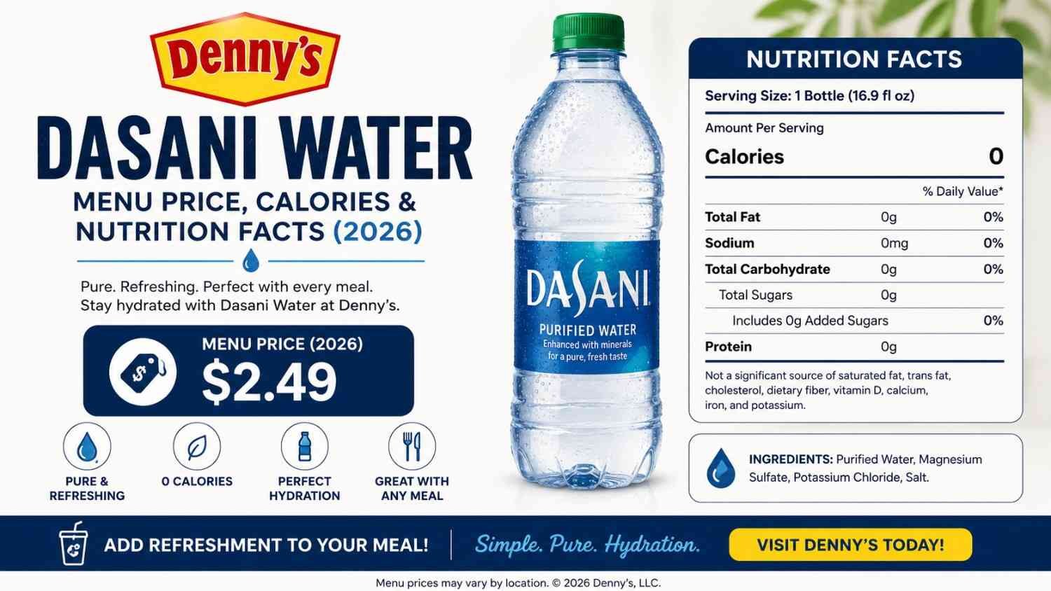 Denny’s Dasani Water Menu Price, Calories & Nutrition Facts (2026)
