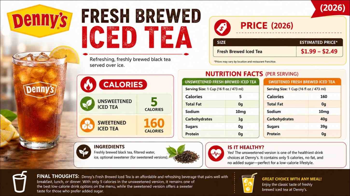 Denny’s Fresh Brewed Iced Tea Price, Calories & Nutrition Facts (2026)