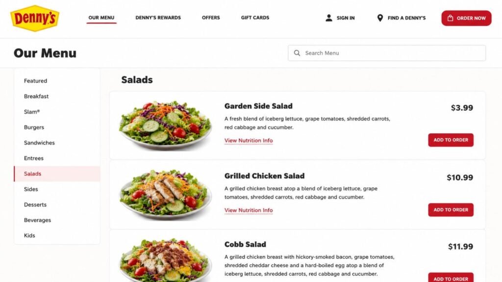 Denny's Garden Side Salad Menu Price