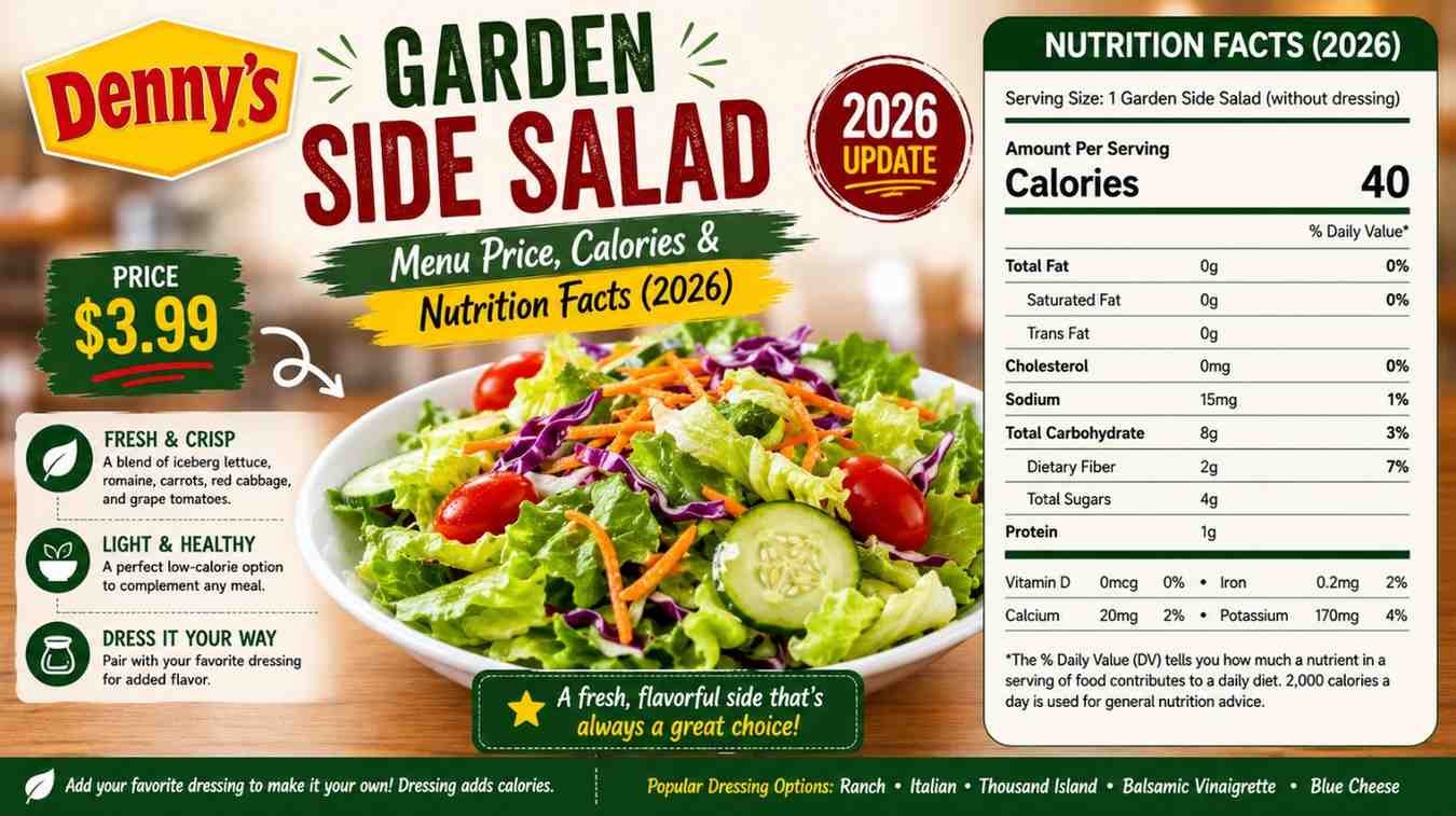 Denny's Garden Side Salad Menu Price, Calories & Nutrition Facts (2026)