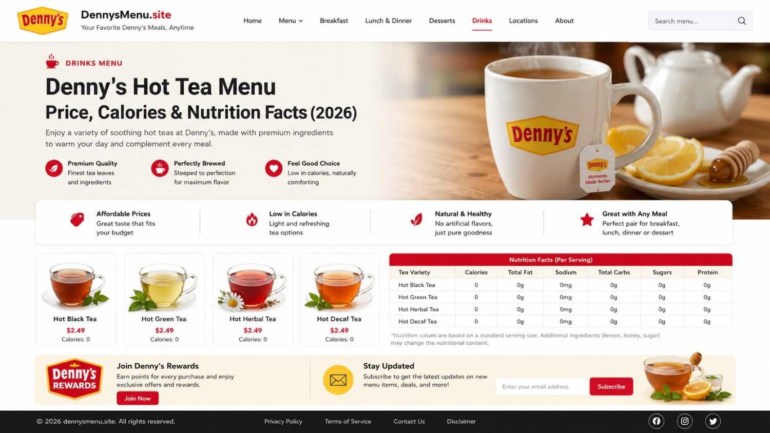 Denny's Hot Tea Menu Price, Calories & Nutrition Facts (2026)