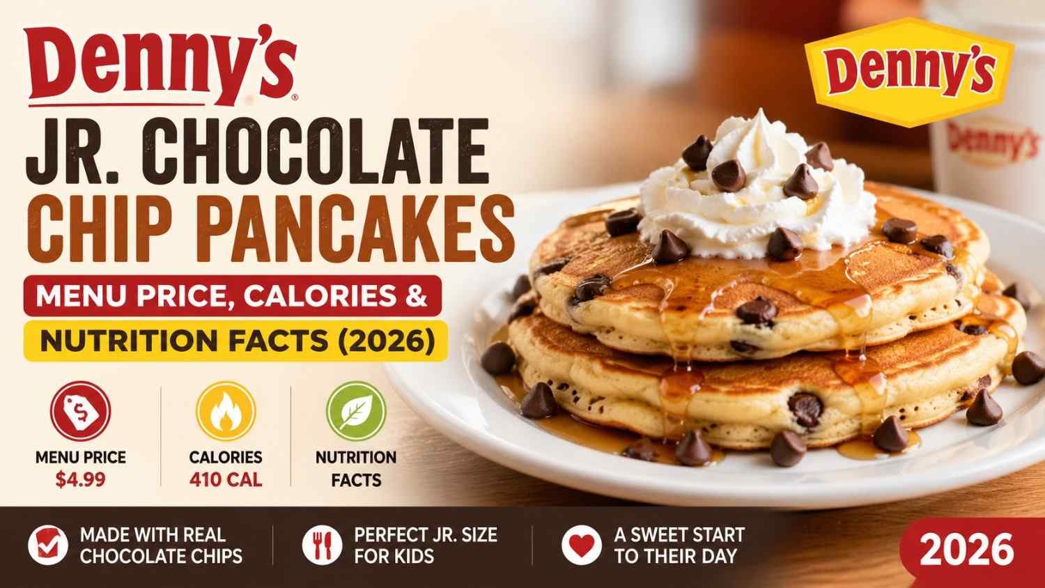 Denny's Jr. Chocolate Chip Pancakes Menu Price, Calories & Nutrition Facts (2026)