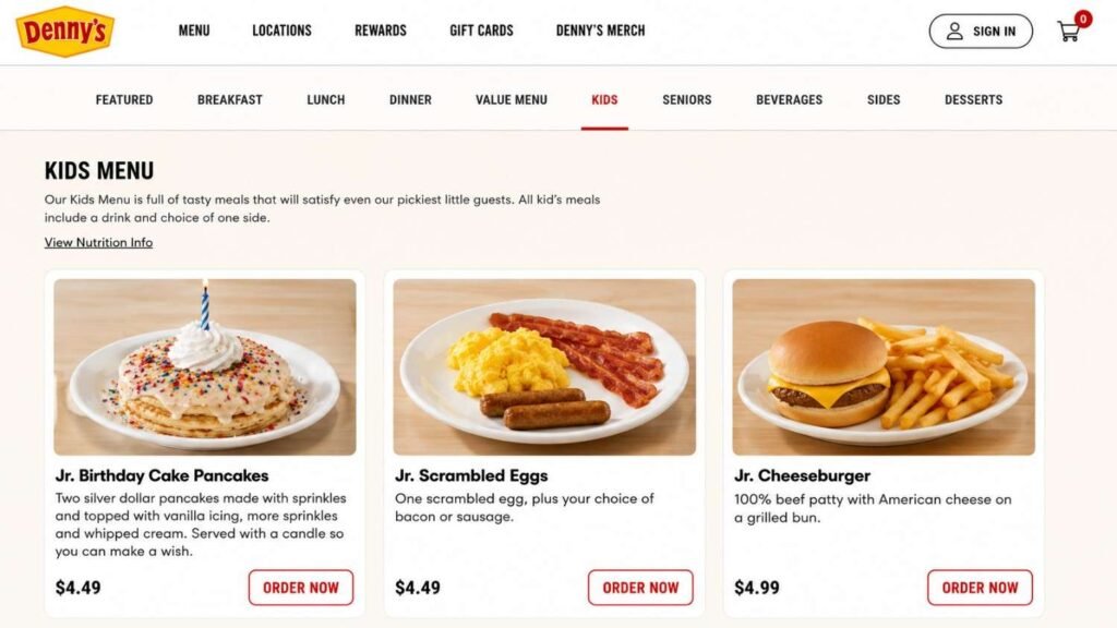 Denny's Kid's Birthday Pancakes Menu Price