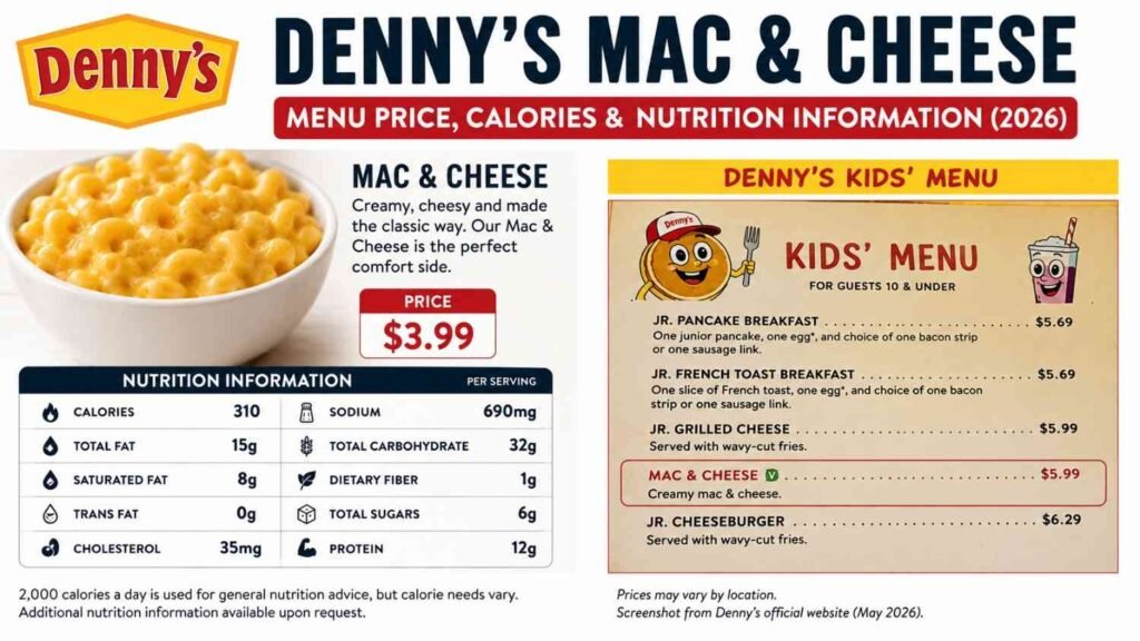 Denny's Mac & Cheese Menu Price