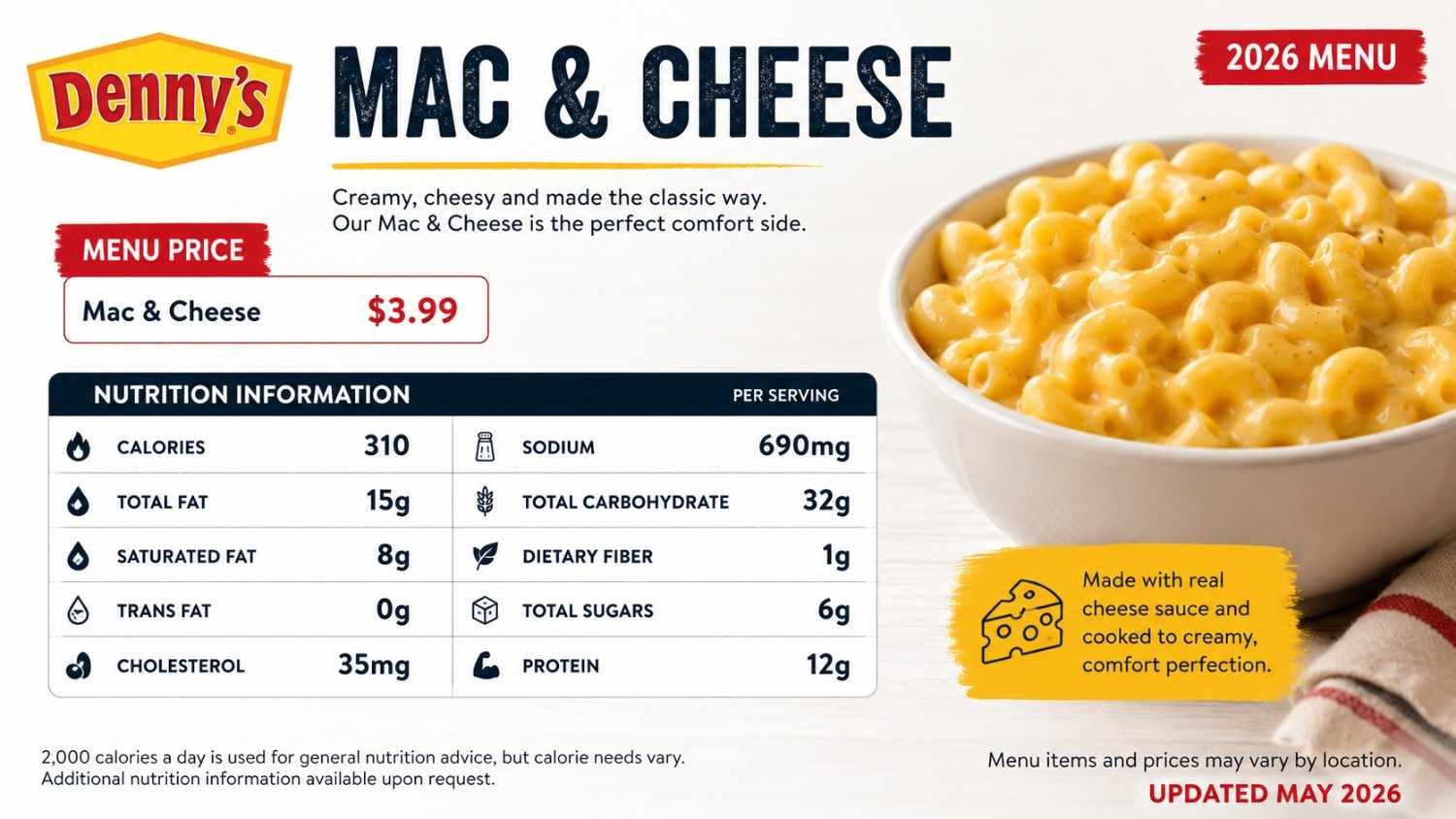 Denny's Mac & Cheese Menu Price