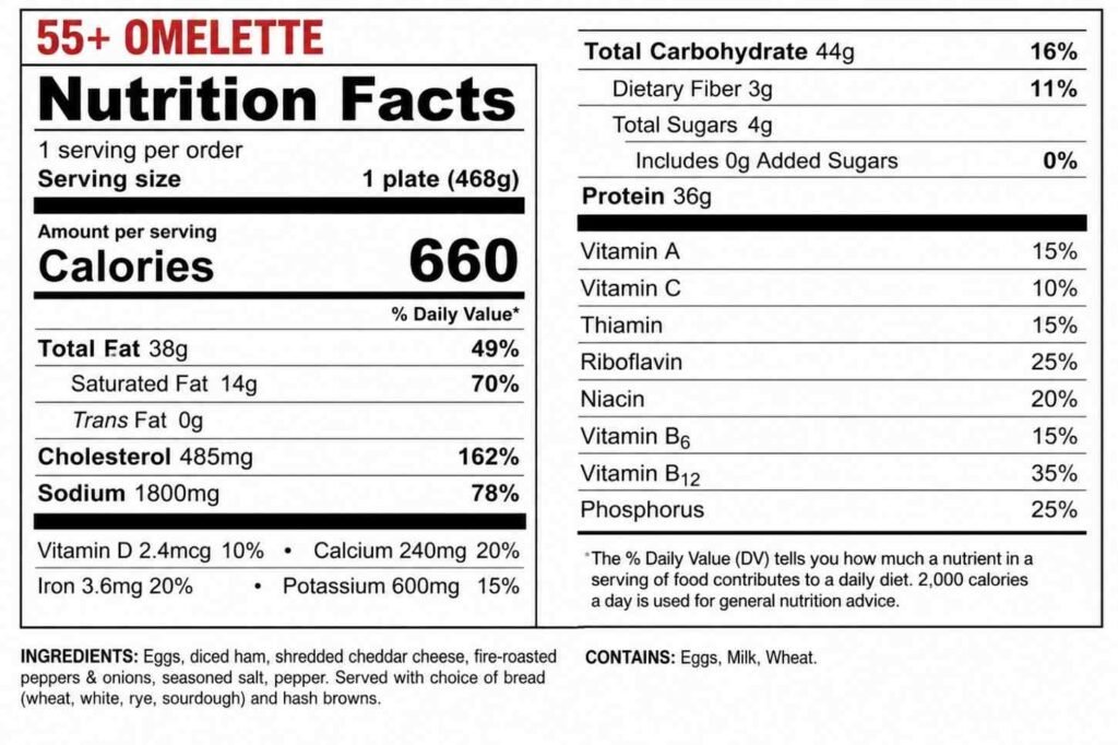 Full Nutrition Information Denny's 55+ Omelette