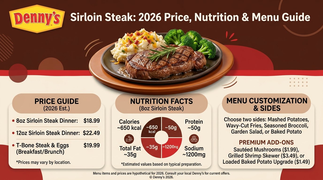 Denny’s Sirloin Steak Price, Nutrition & Menu Guide (2026)