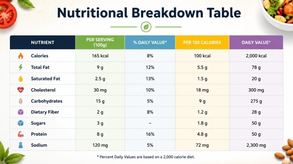 Nutritional Breakdown Table